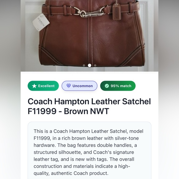 NWT Coach Hampton Leather Satchel -very small mark on front of bag pic 12 - Picture 15 of 16
